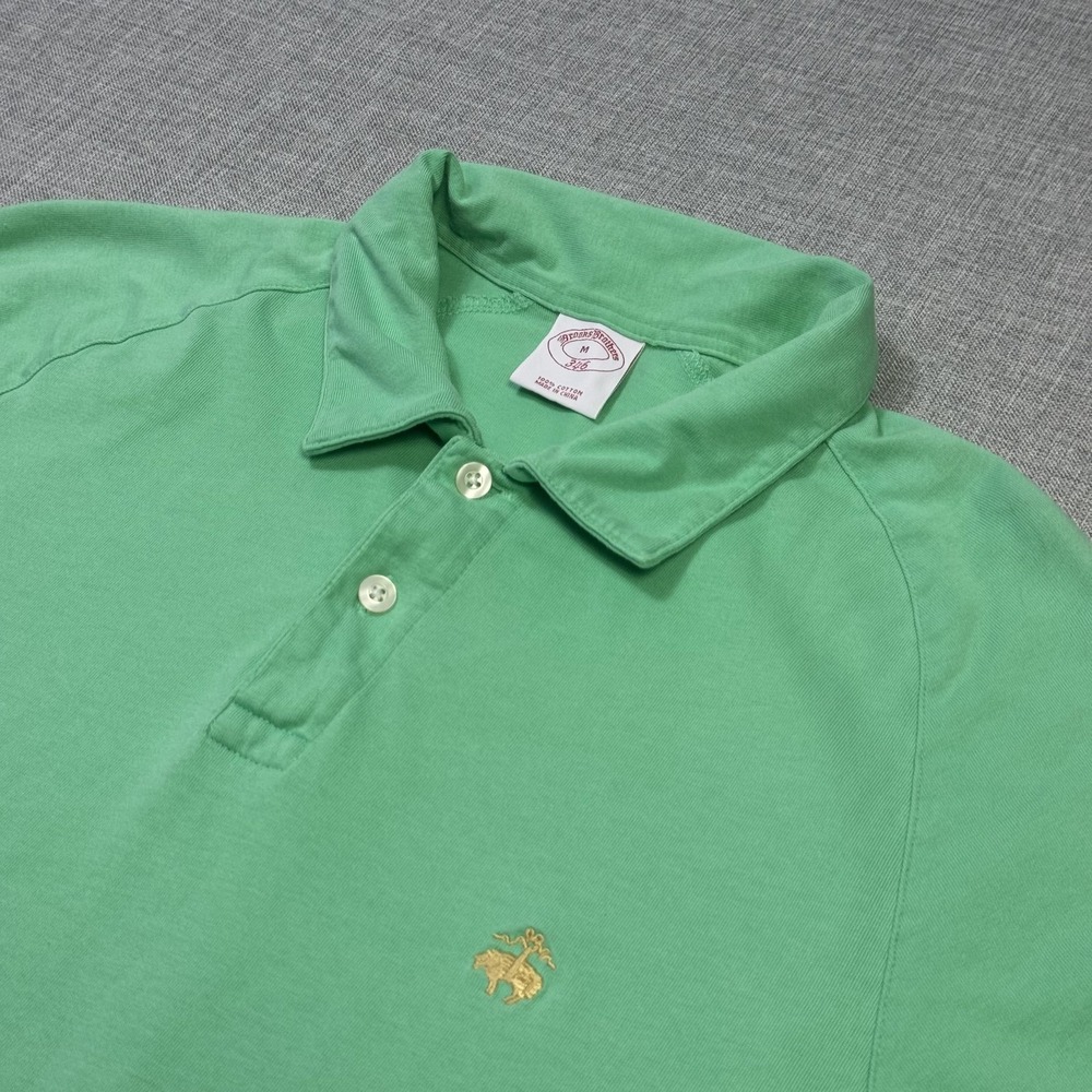 Brooks Brothers Polo Shirt Mens Medium Green Cotton Short Sleeve Point Collar